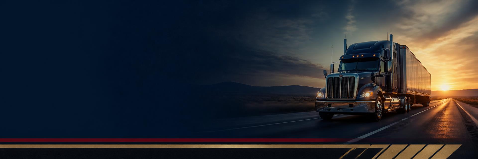 Semi-truck on an open highway at dawn
